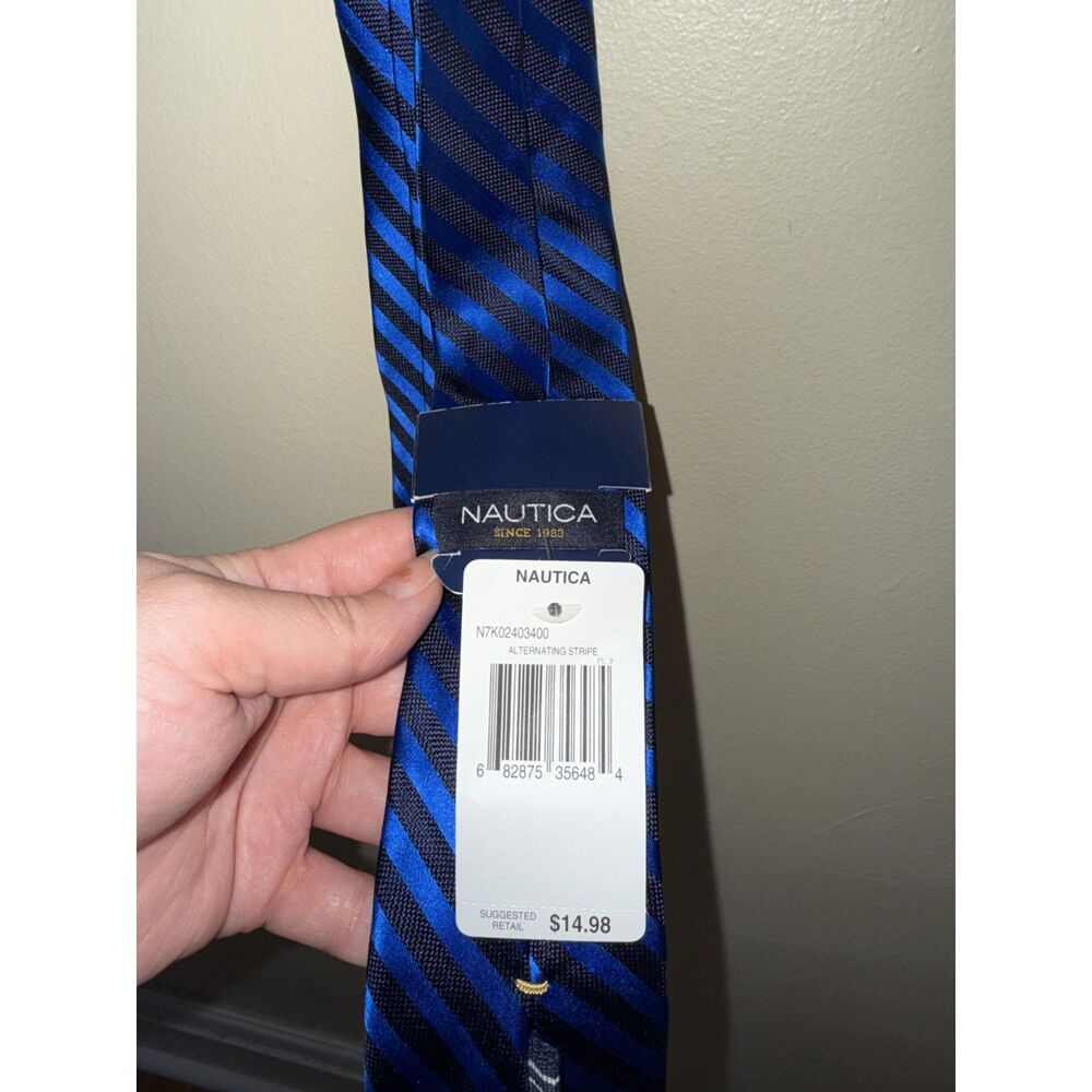 Nautica Boys Blue Navy Striped Necktie NWT Classic Prep Formal Wedding Dress Up - Picture 4 of 6